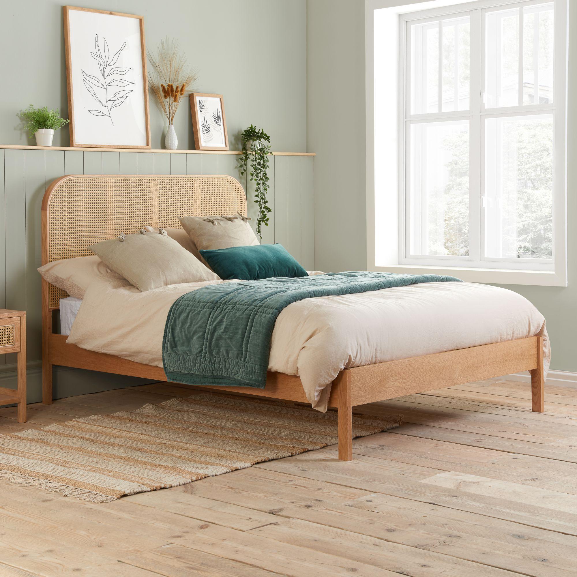 Margot Oak Rattan Bed - Sizes Available