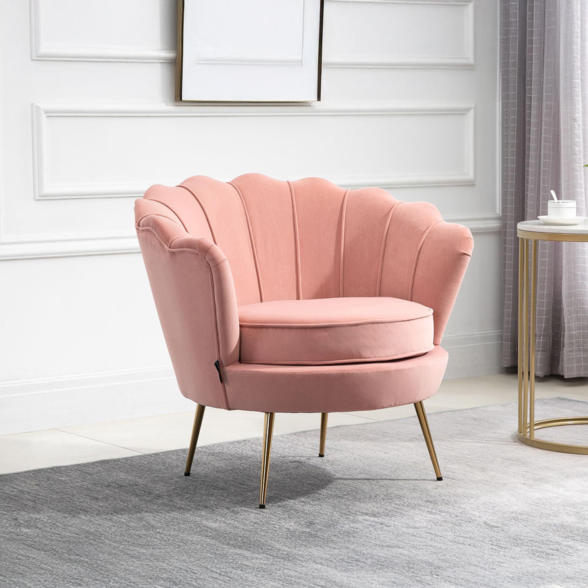 Ariel Coral Velvet Fabric Armchair with Gold Legs
