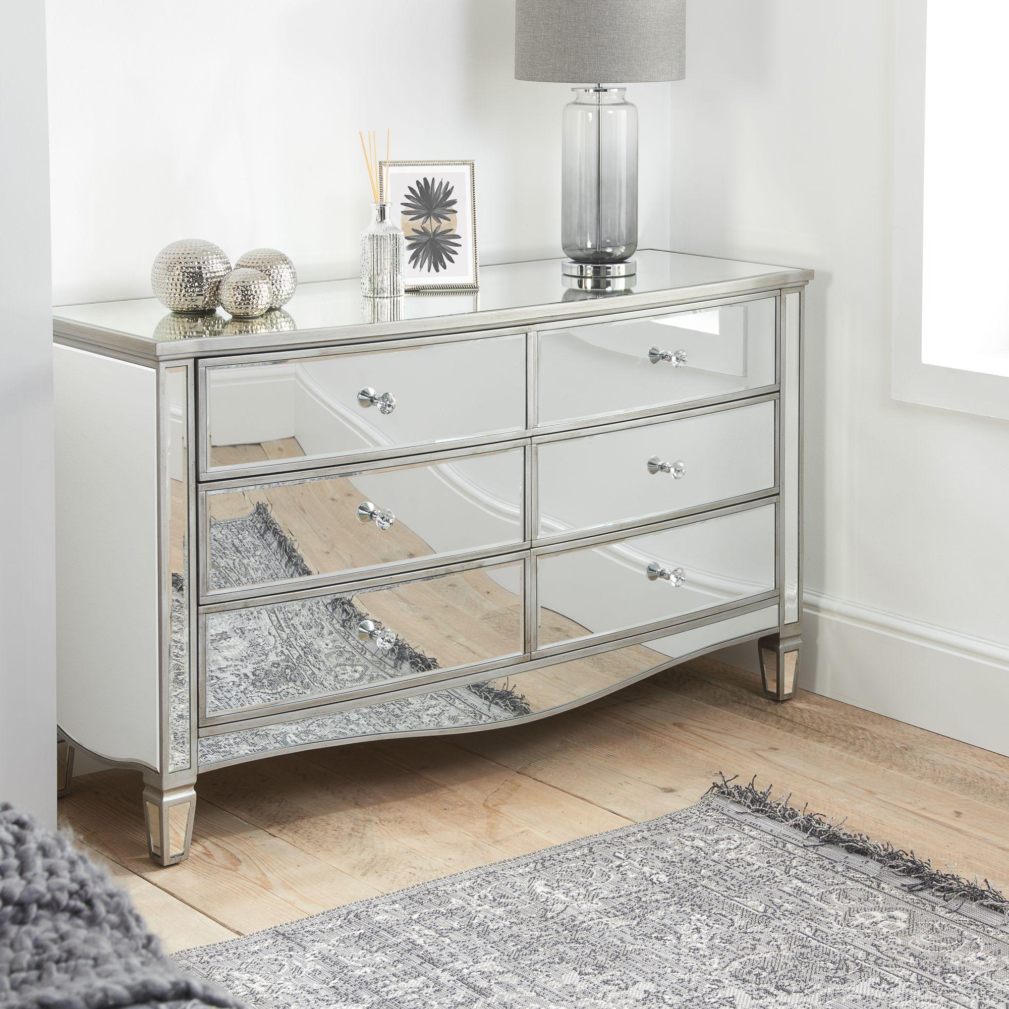 Elysee Mirrored Glass 6 Drawer Wide Chest