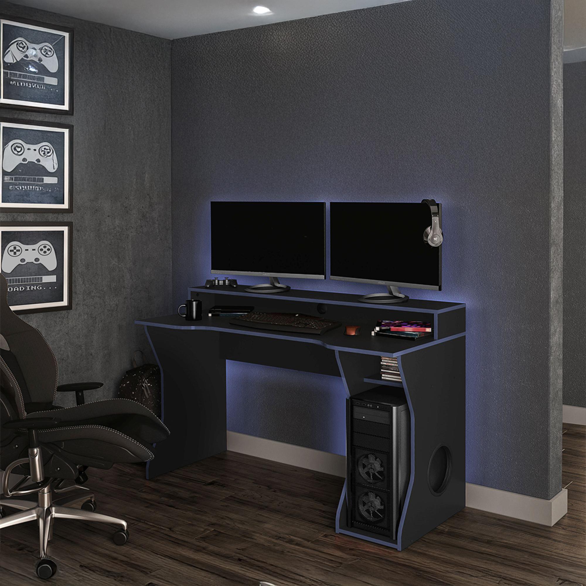 Enzo Black and Blue Gaming Desk