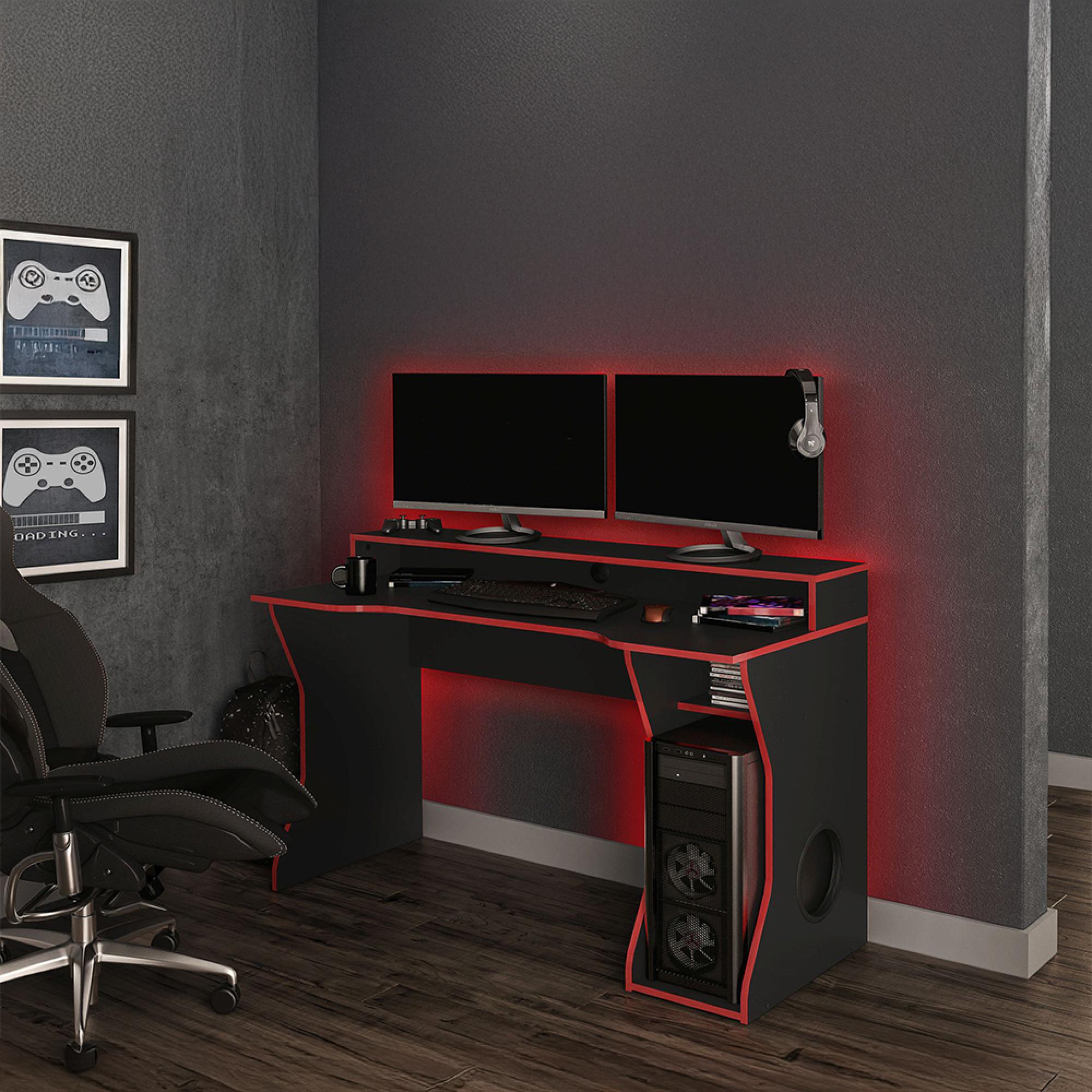 Enzo Black and Red Gaming Desk