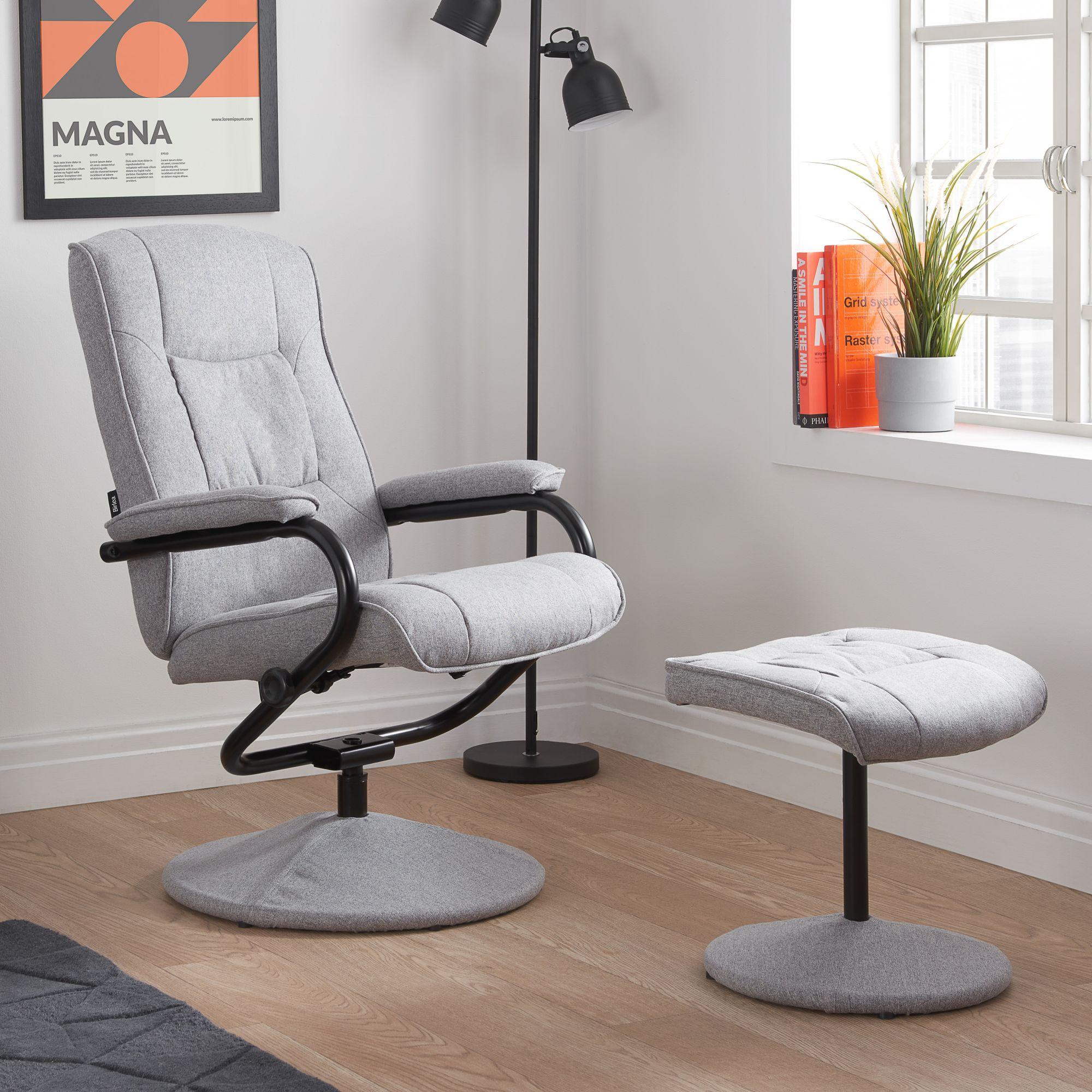 Memphis Grey Leather Swivel Recliner Chair and Footstool