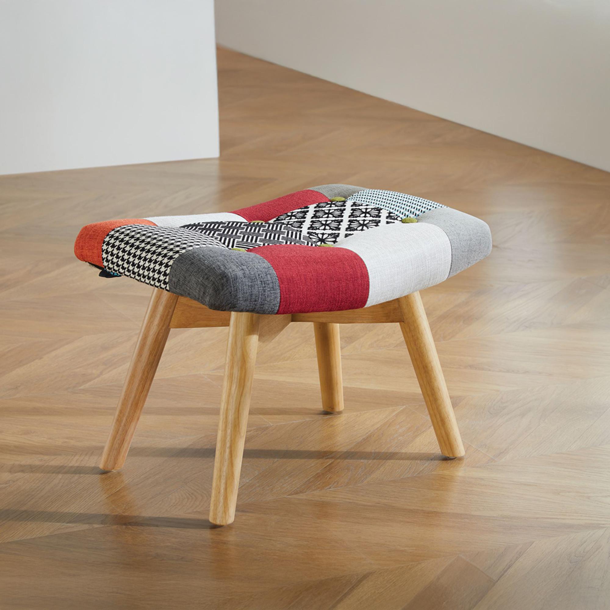 Sloane Multi Coloured Patchwork Fabric Footstool