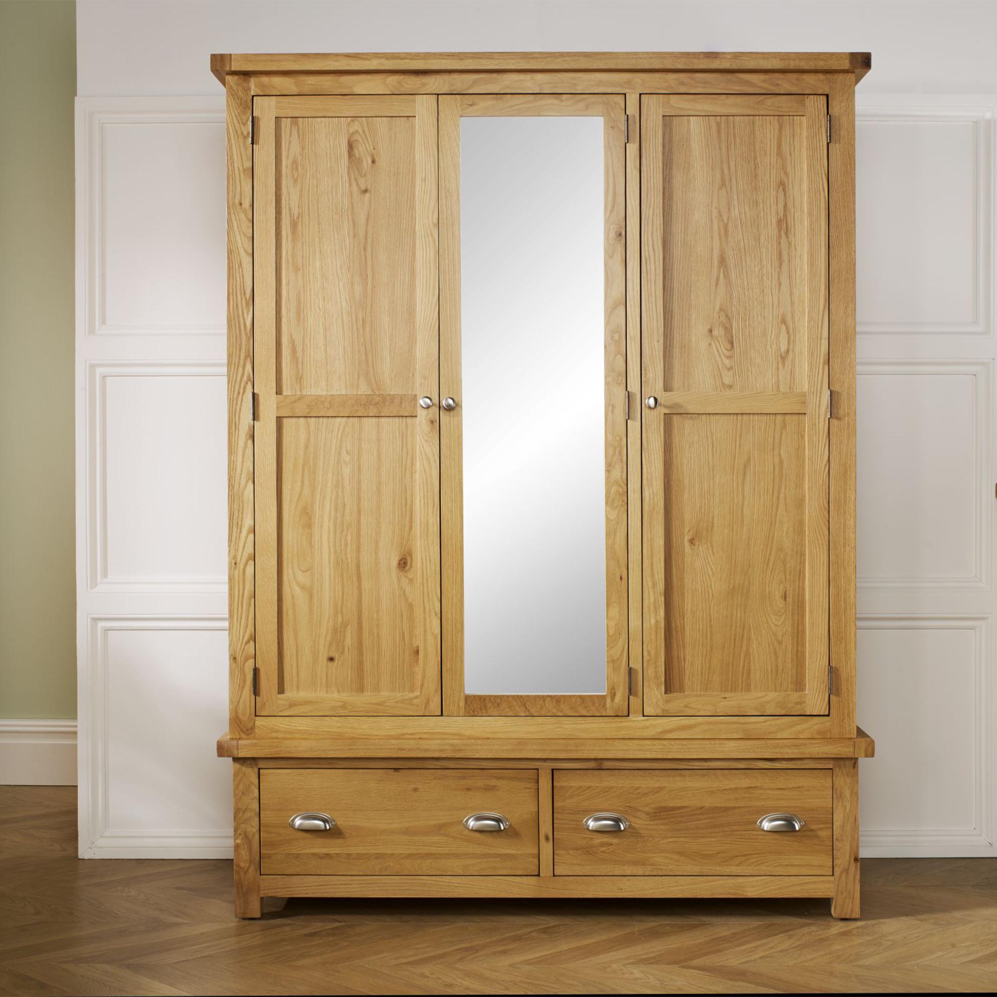 Woburn Rustic Oak 3 Door Mirror Wardrobe