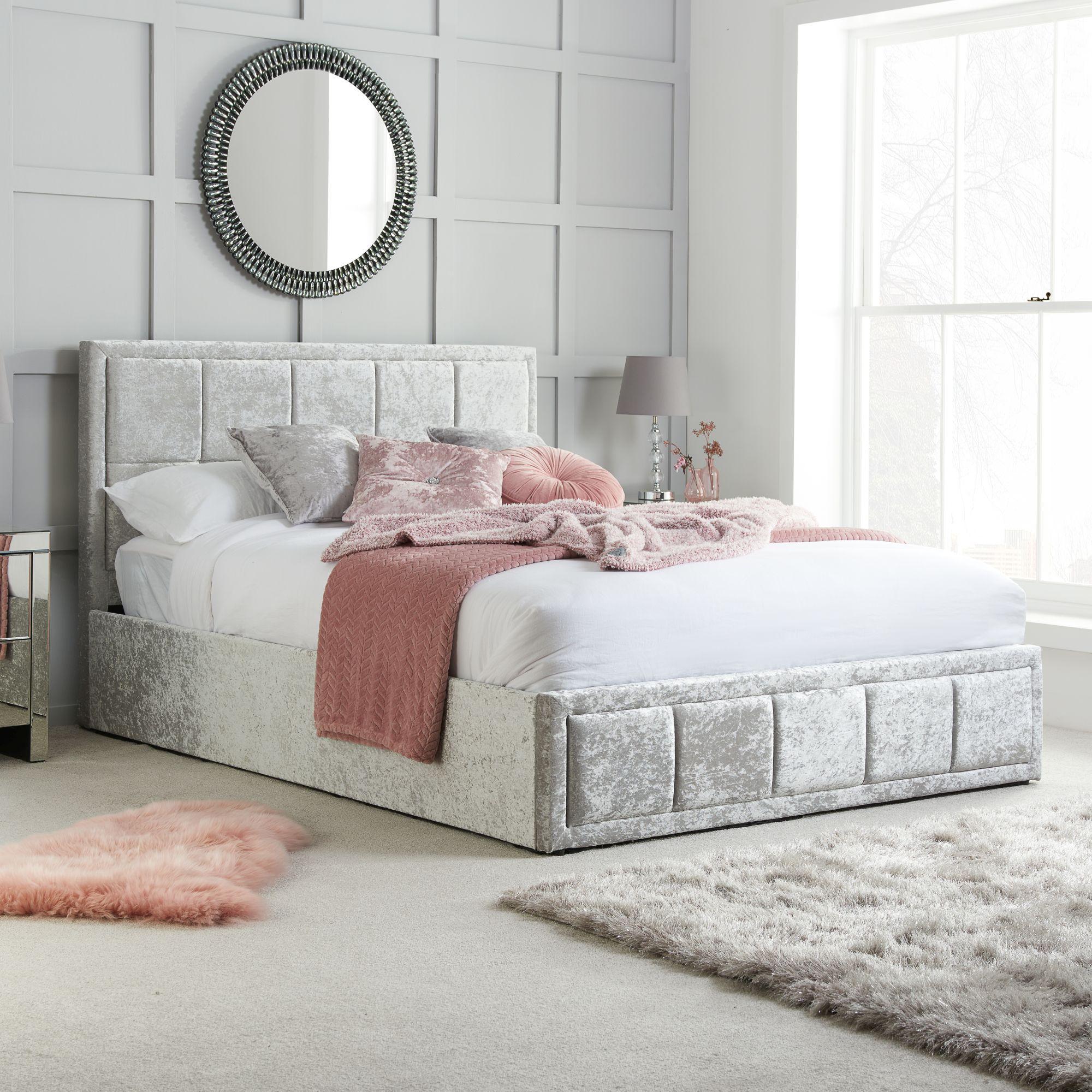 Hannover Steel Velvet Fabric Ottoman Storage Bed - Sizes Available