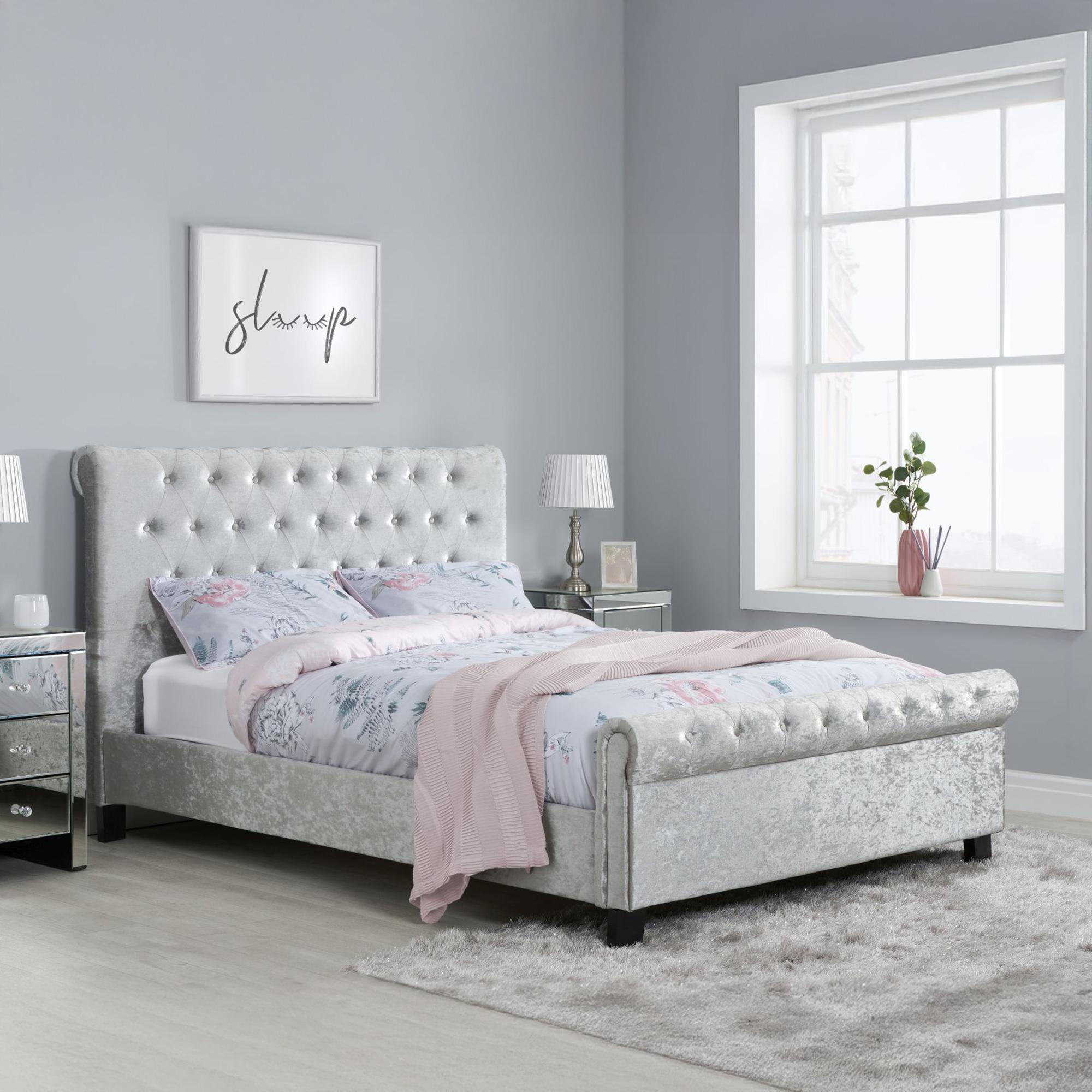 Sienna Steel Crushed Velvet Fabric Bed - Sizes Available