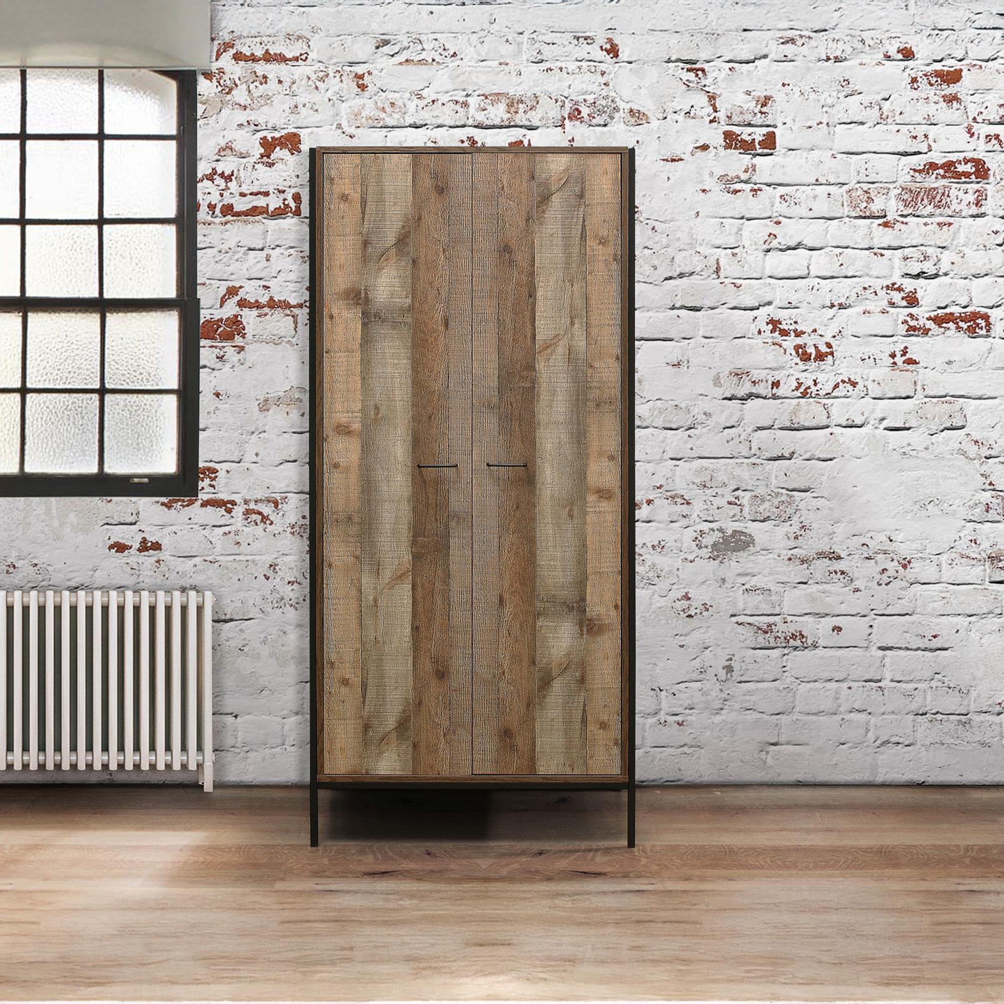 Urban Rustic Wood Effect 2 Door Wardrobe