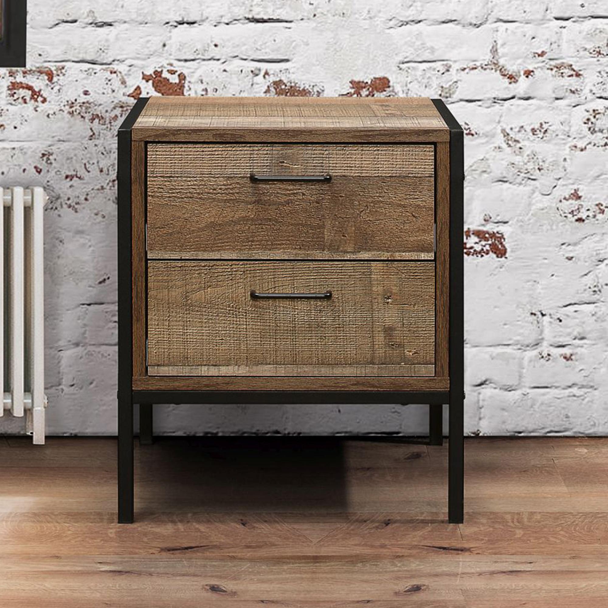 Urban Rustic Wood Effect 2 Drawer Bedside Table