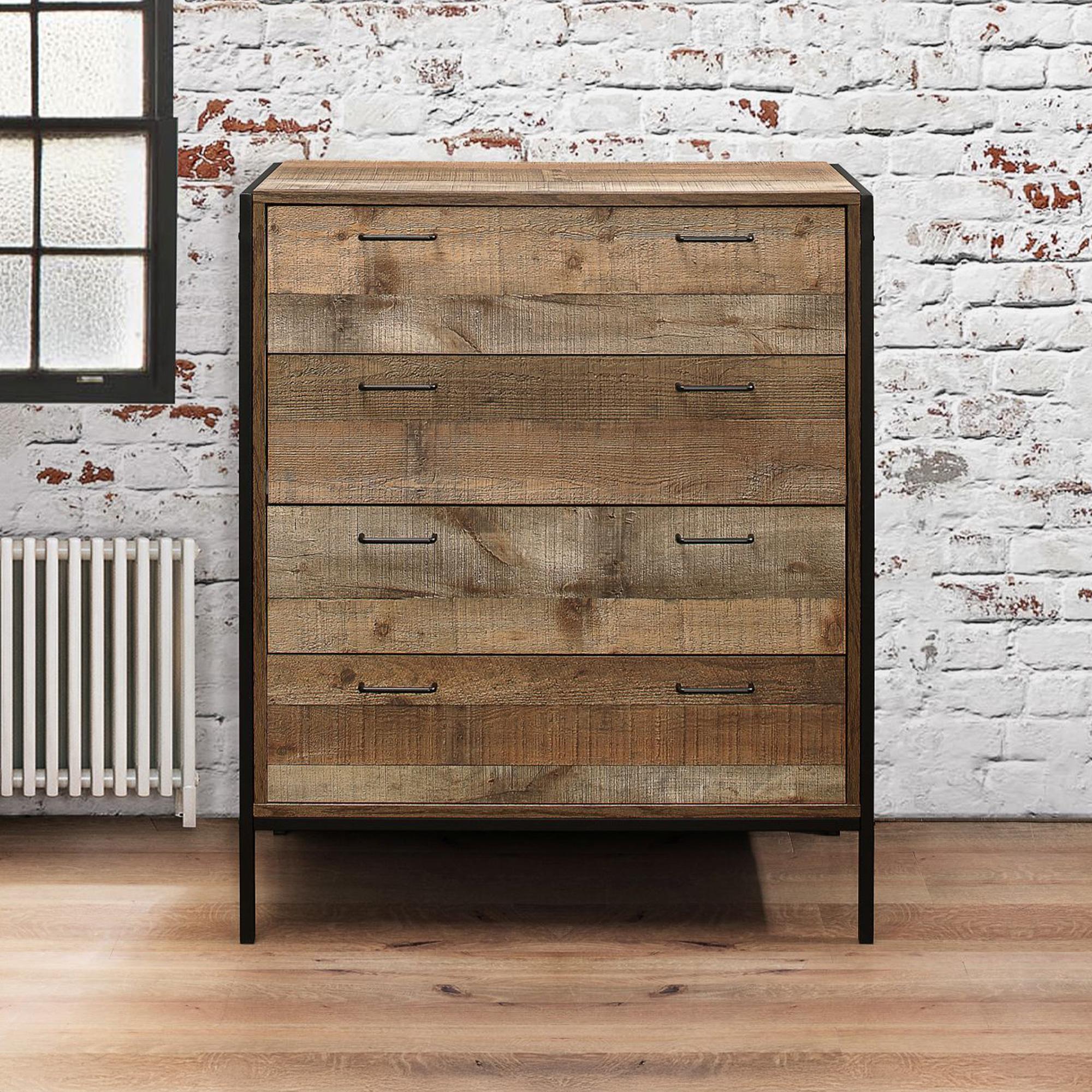Urban Rustic Wood Effect 4 Drawer Chest