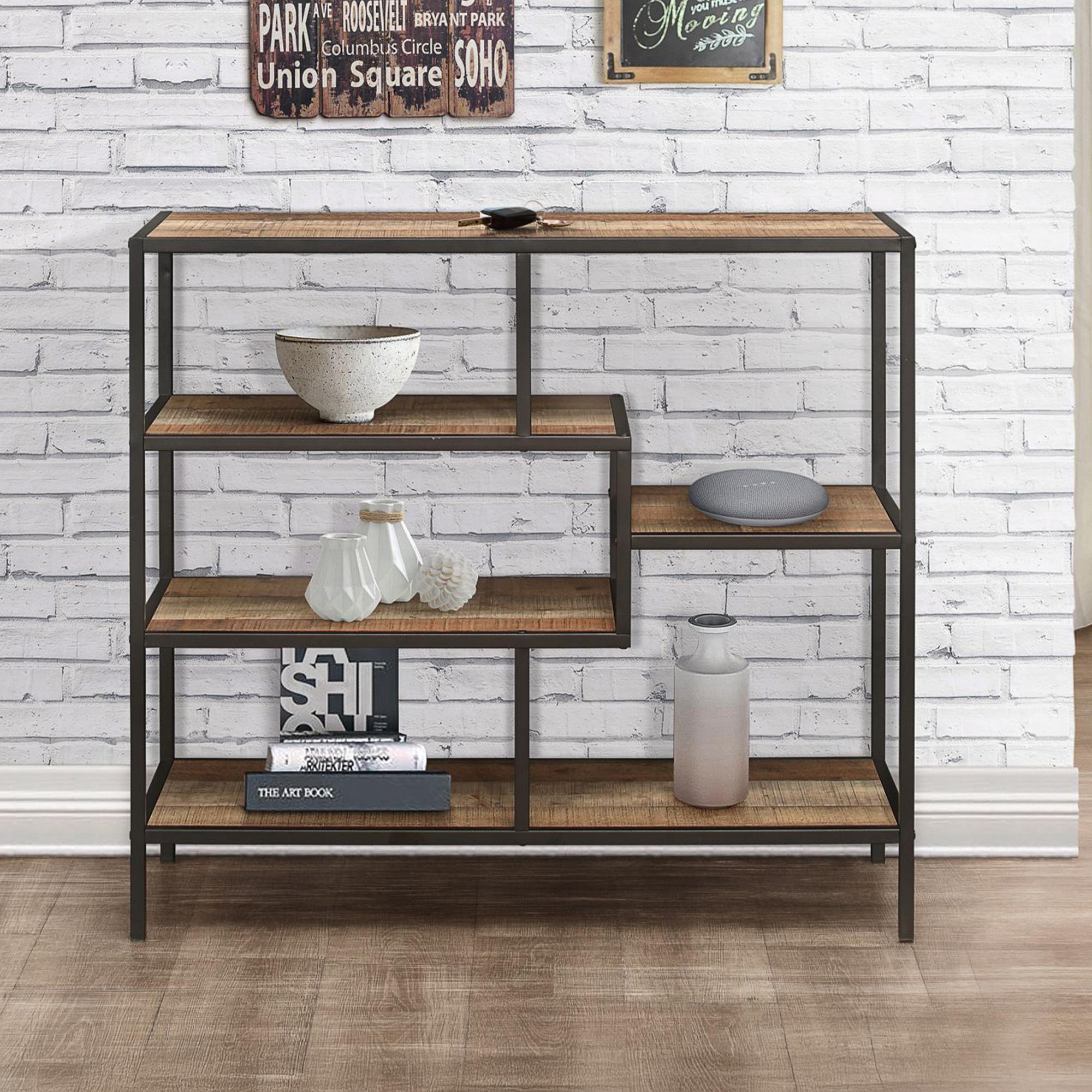 Urban Rustic Wood Effect Wide Shelving Unit