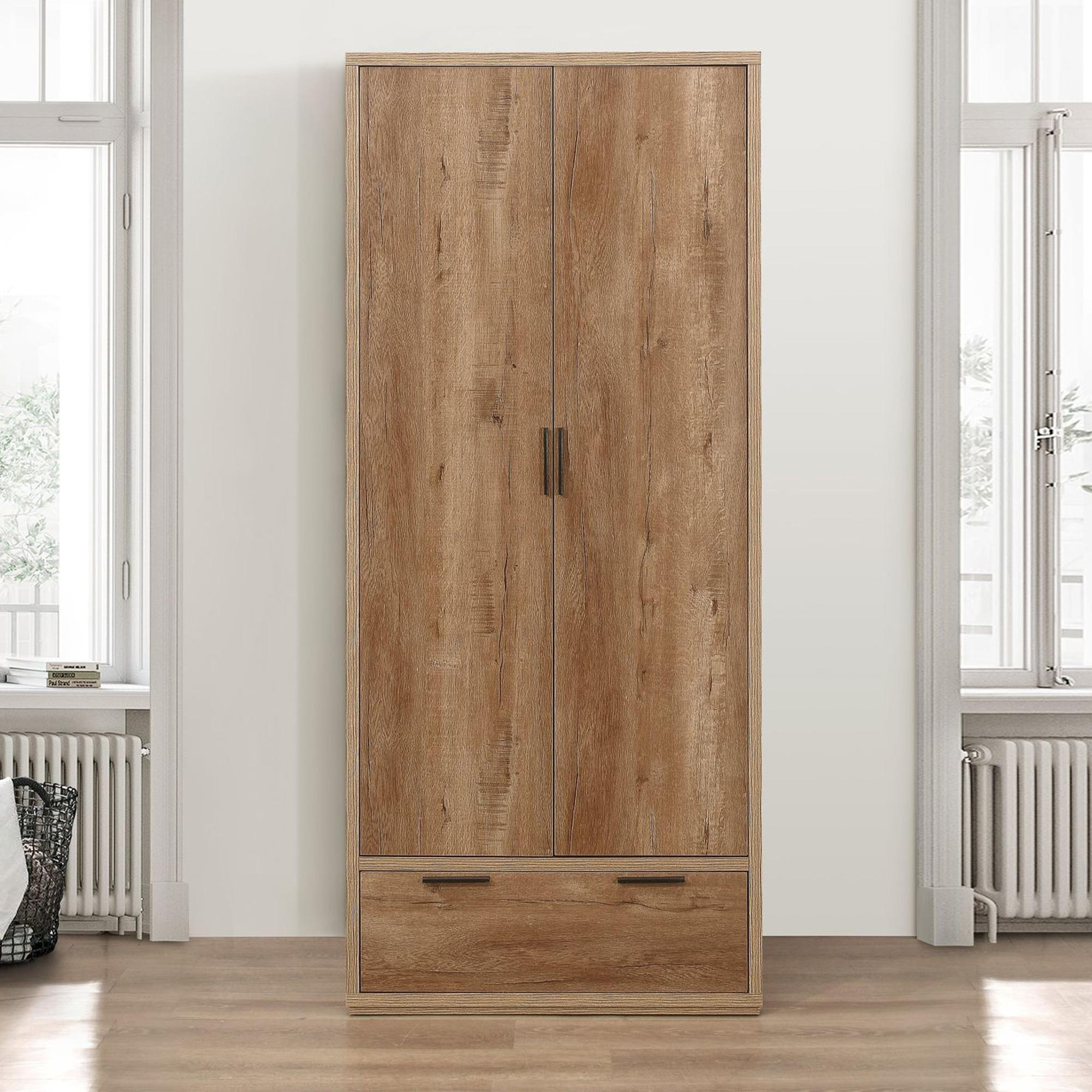 Stockwell Rustic Oak Effect 2 Door Wardrobe - 1 Drawer