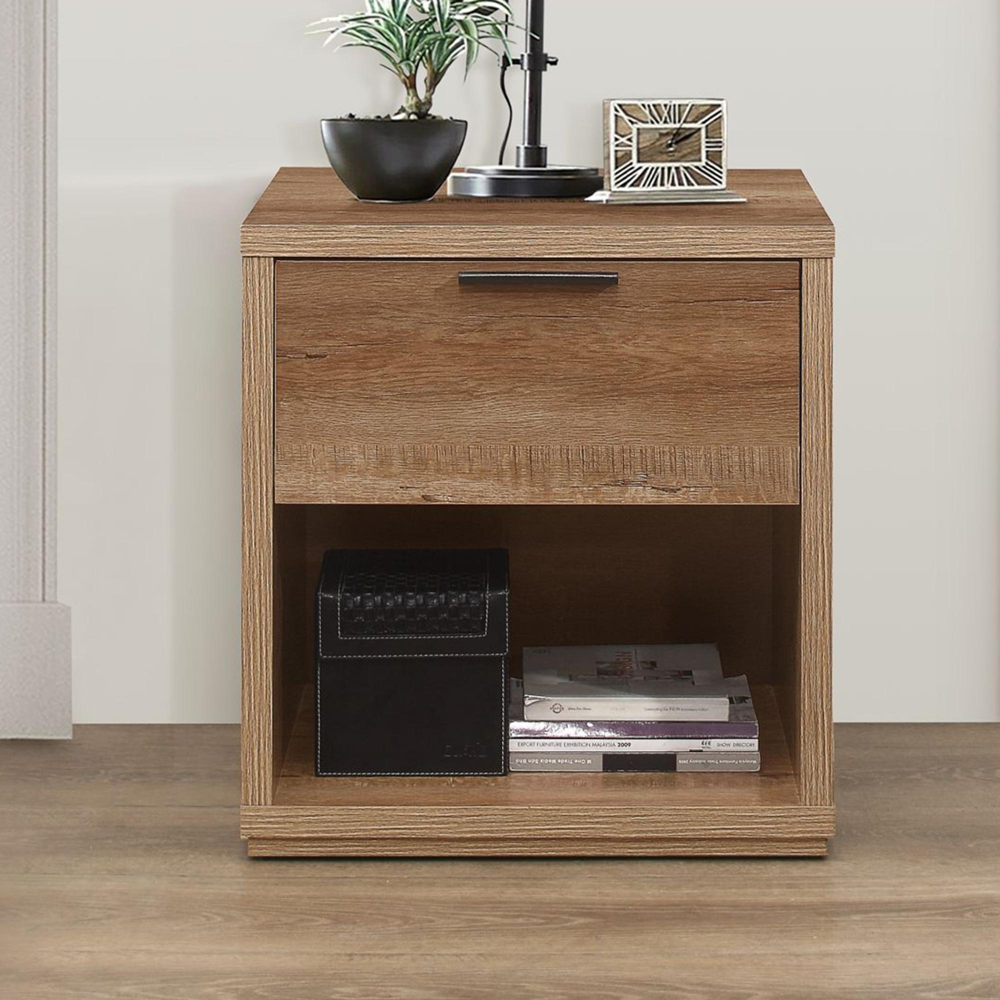 Stockwell Rustic Oak Effect Bedside Cabinet - 1 Drawer