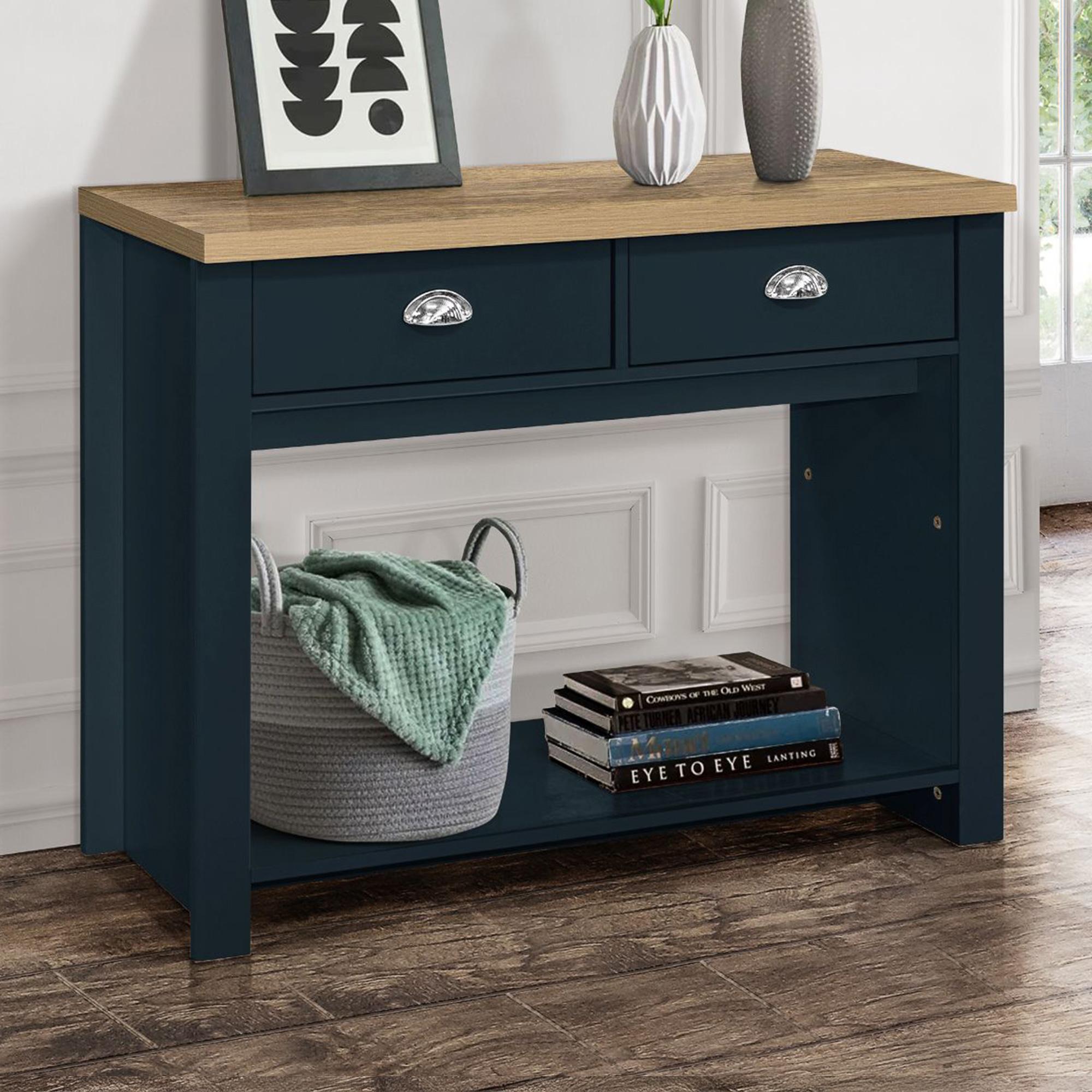 Highgate Blue and Oak Effect Console Table - 2 Drawers