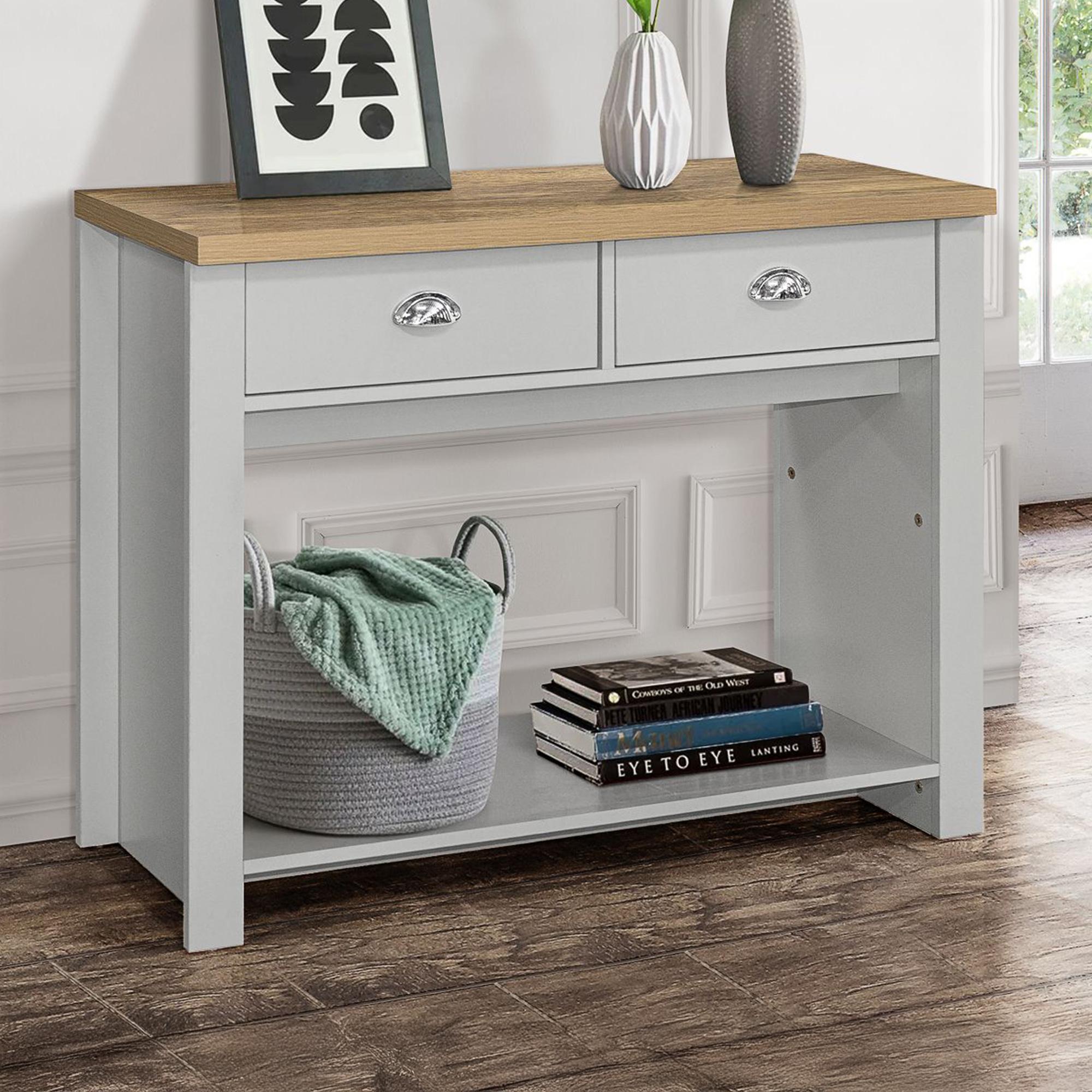 Highgate Grey and Oak Effect Console Table - 2 Drawers