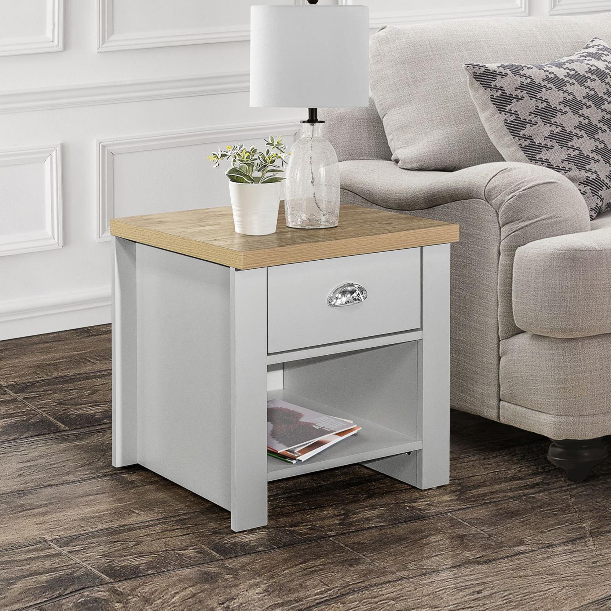 Highgate Grey and Oak Effect Lamp Table - 1 Drawer