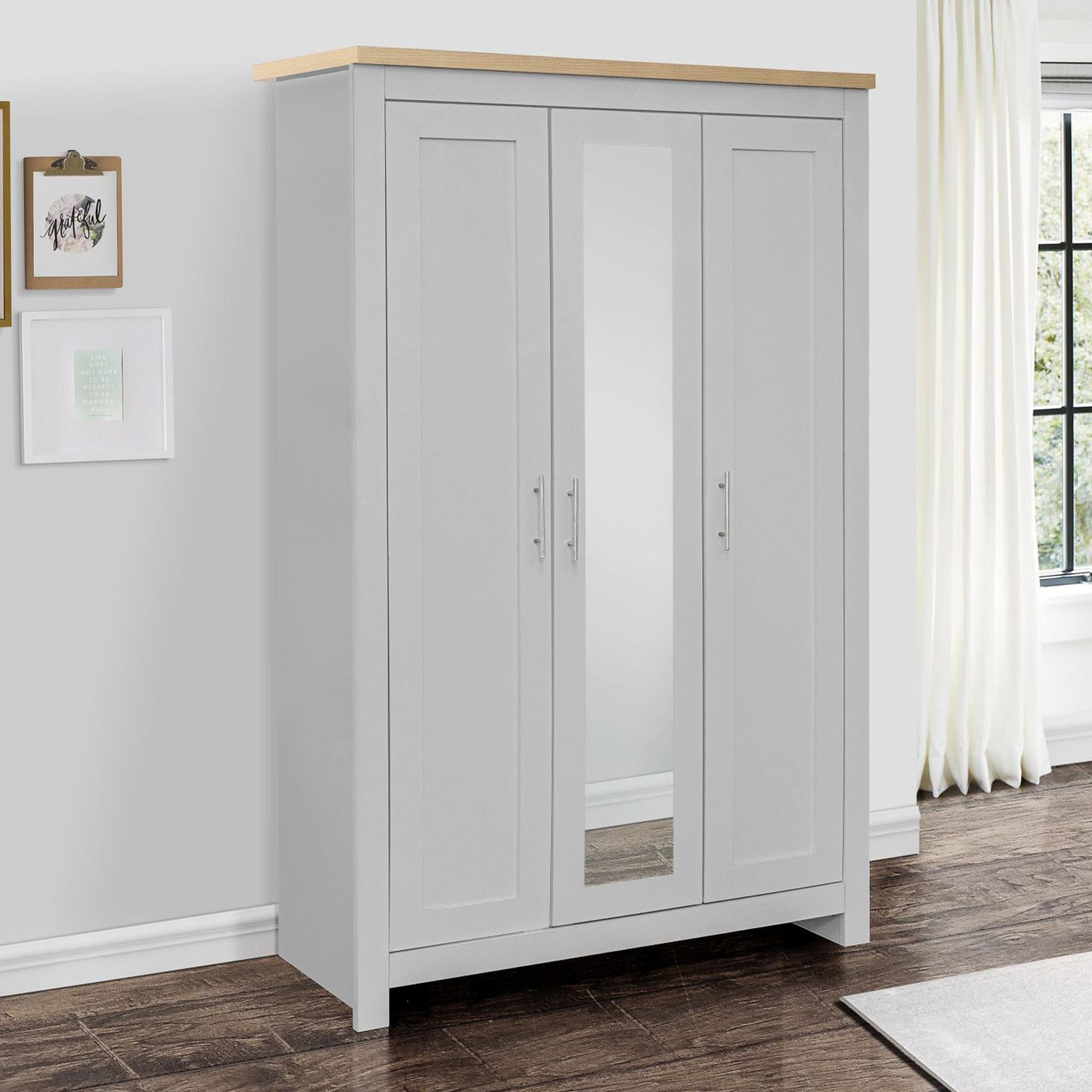 Highgate Grey and Oak Effect 3 Door Wardrobe with Mirror