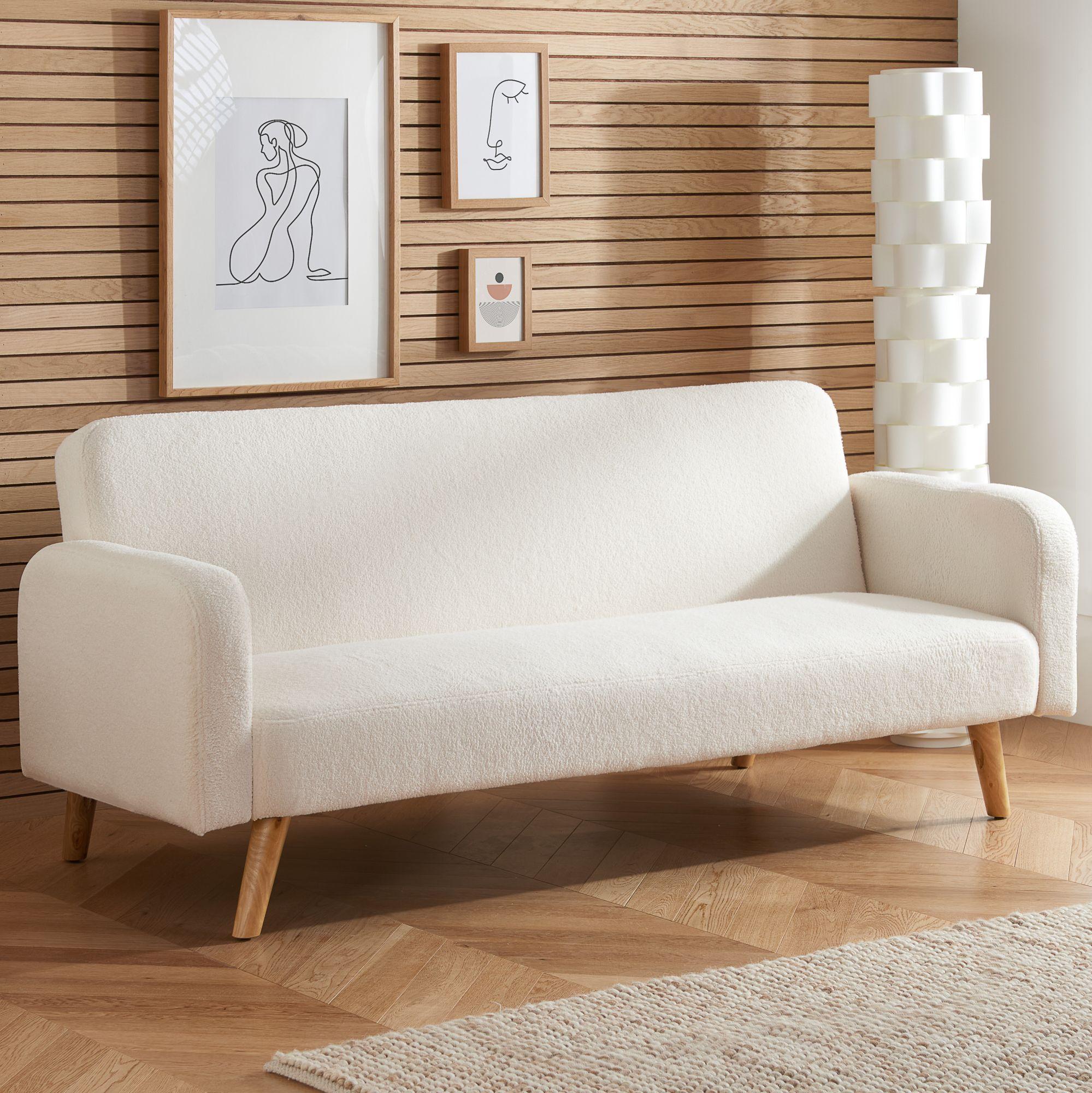Micah White Boucle Fabric Sofa Bed - 3 Seater