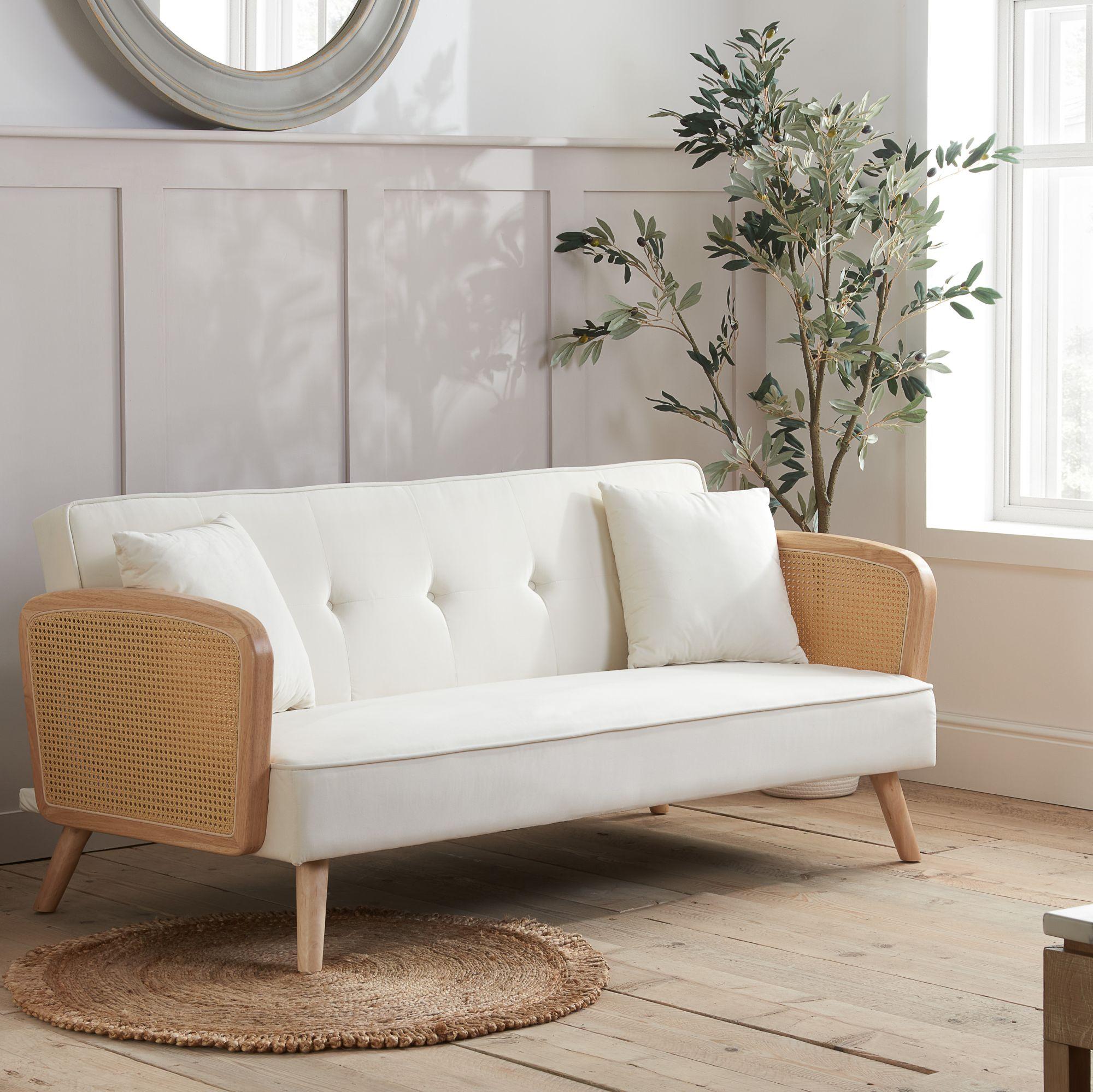 Mila White Fabric Sofa Bed - 3 Seater