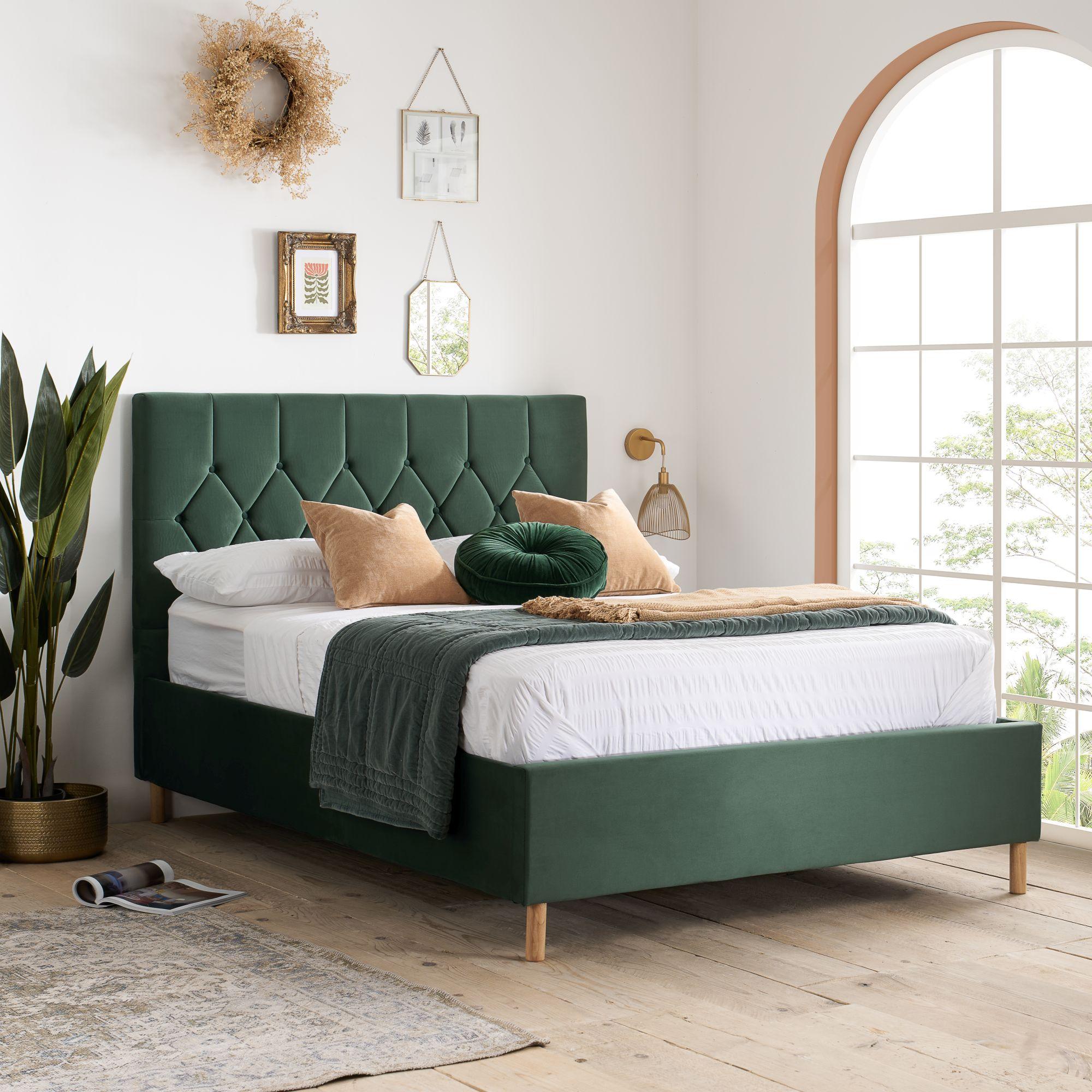 Loxley Green Fabric Ottoman Storage Bed - Sizes Available