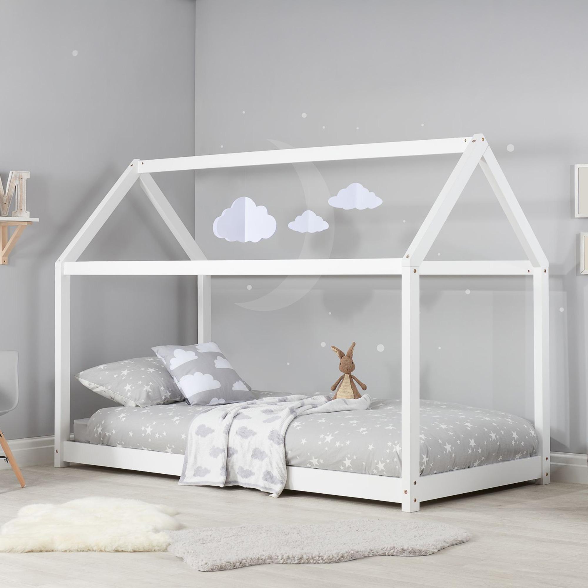 Kids House White Wood Bed