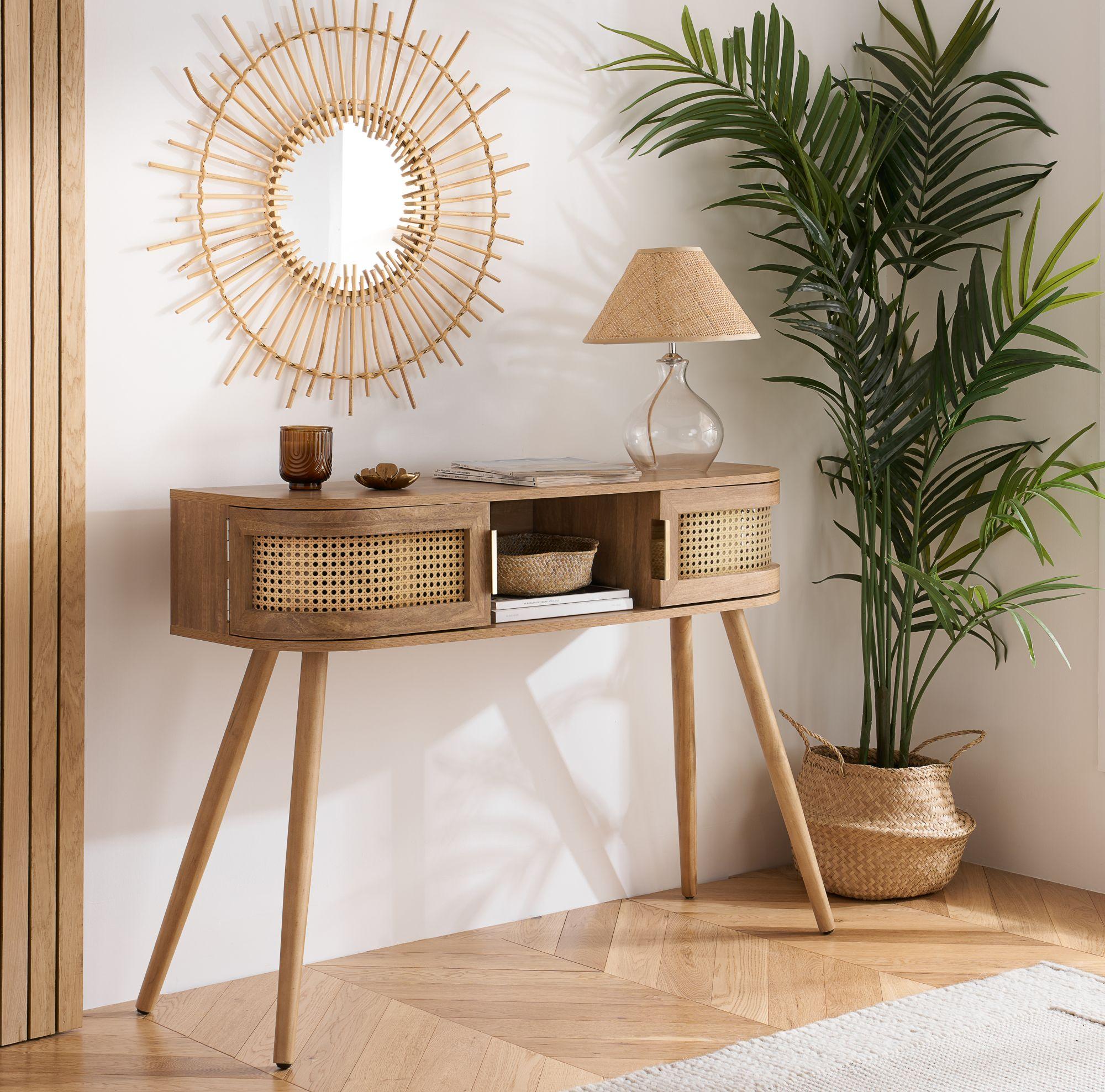 Noah Rattan Wood 110cm Console Table