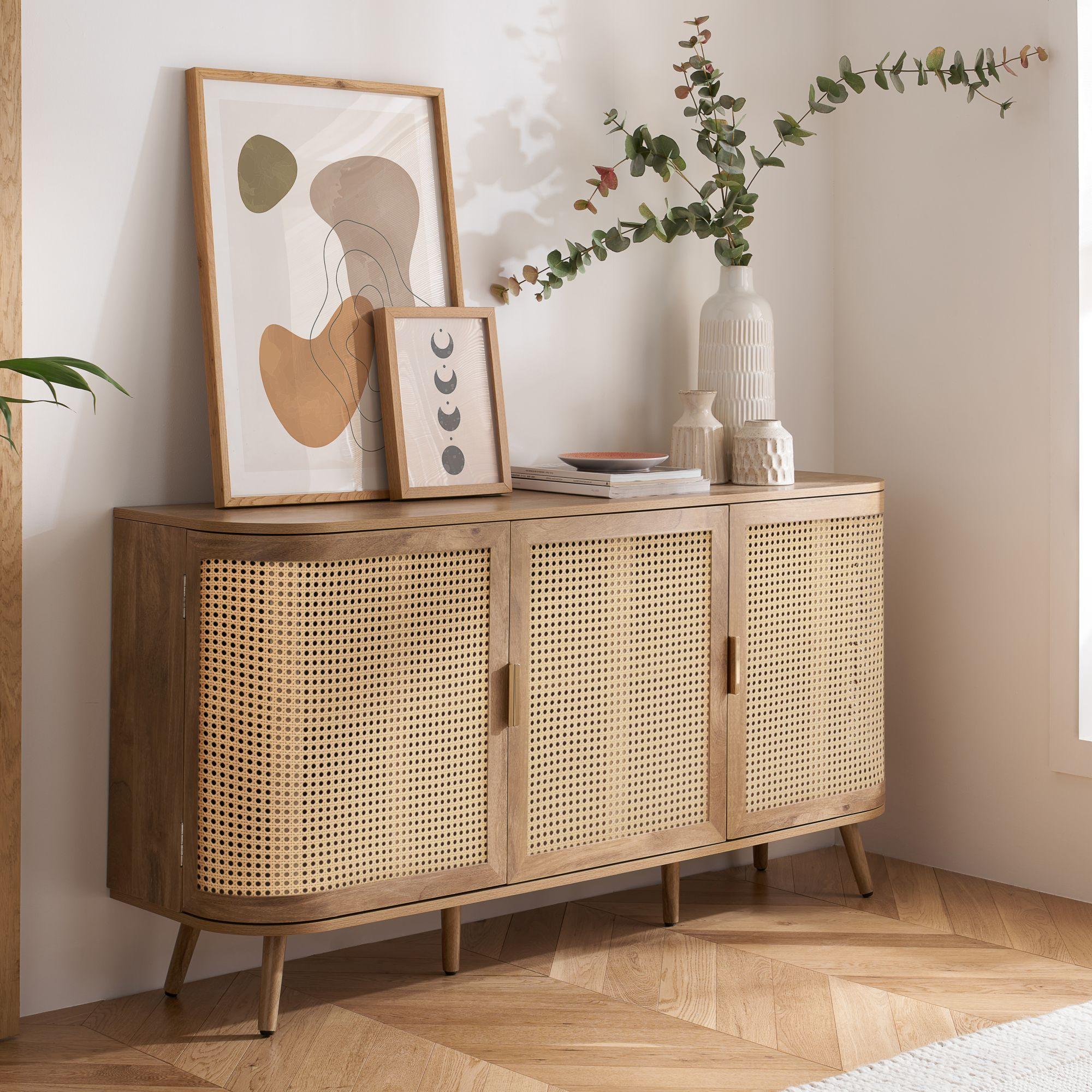 Noah Rattan Wood 150cm Medium 3 Door Sideboard