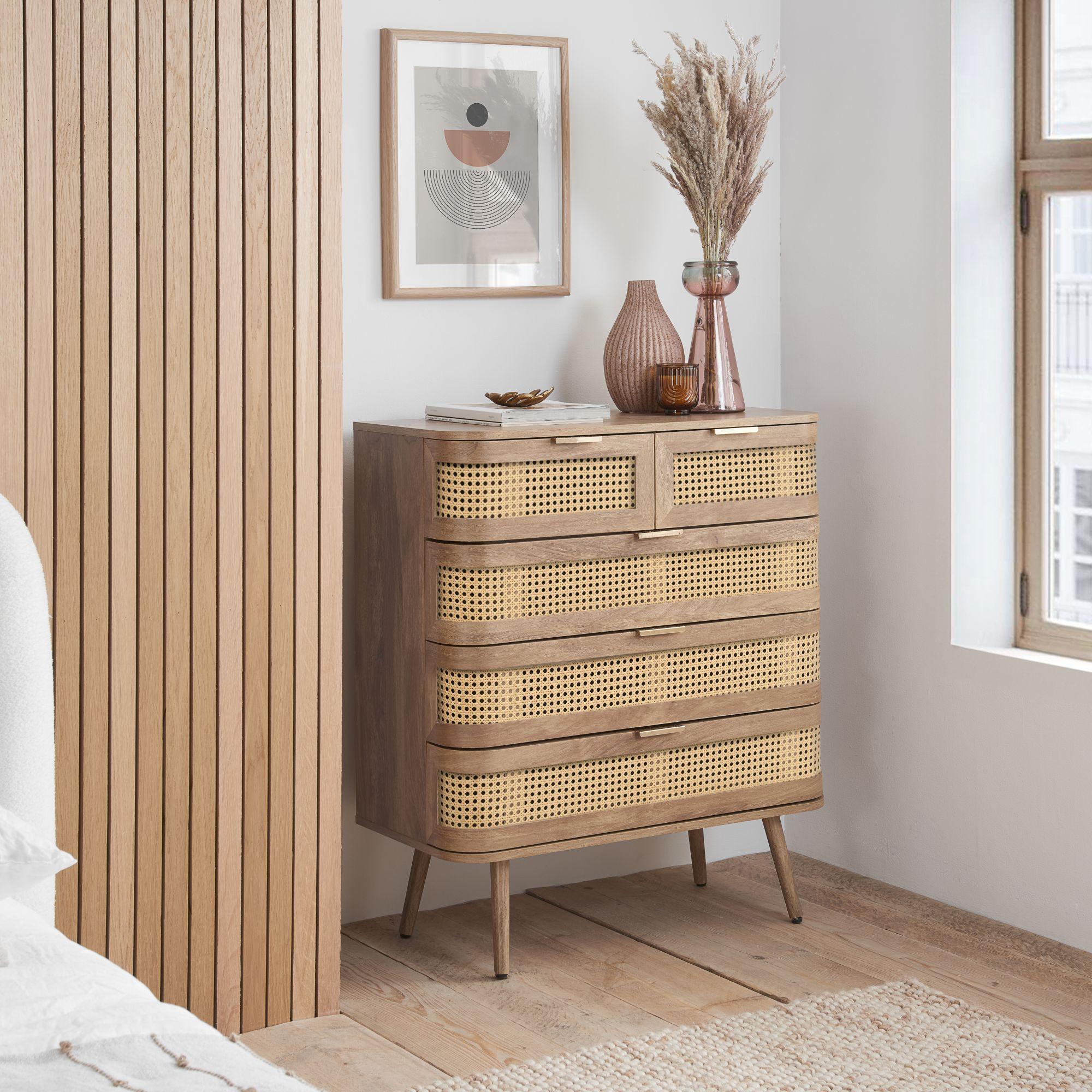 Noah Rattan Wood 5 Drawer Chest