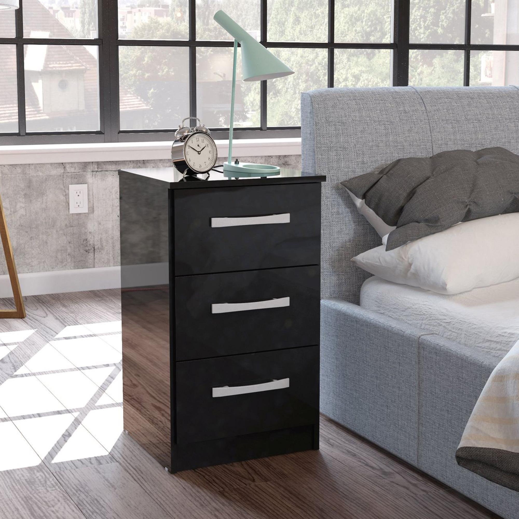 Lynx Black Gloss 3 Drawer Bedside Cabinet