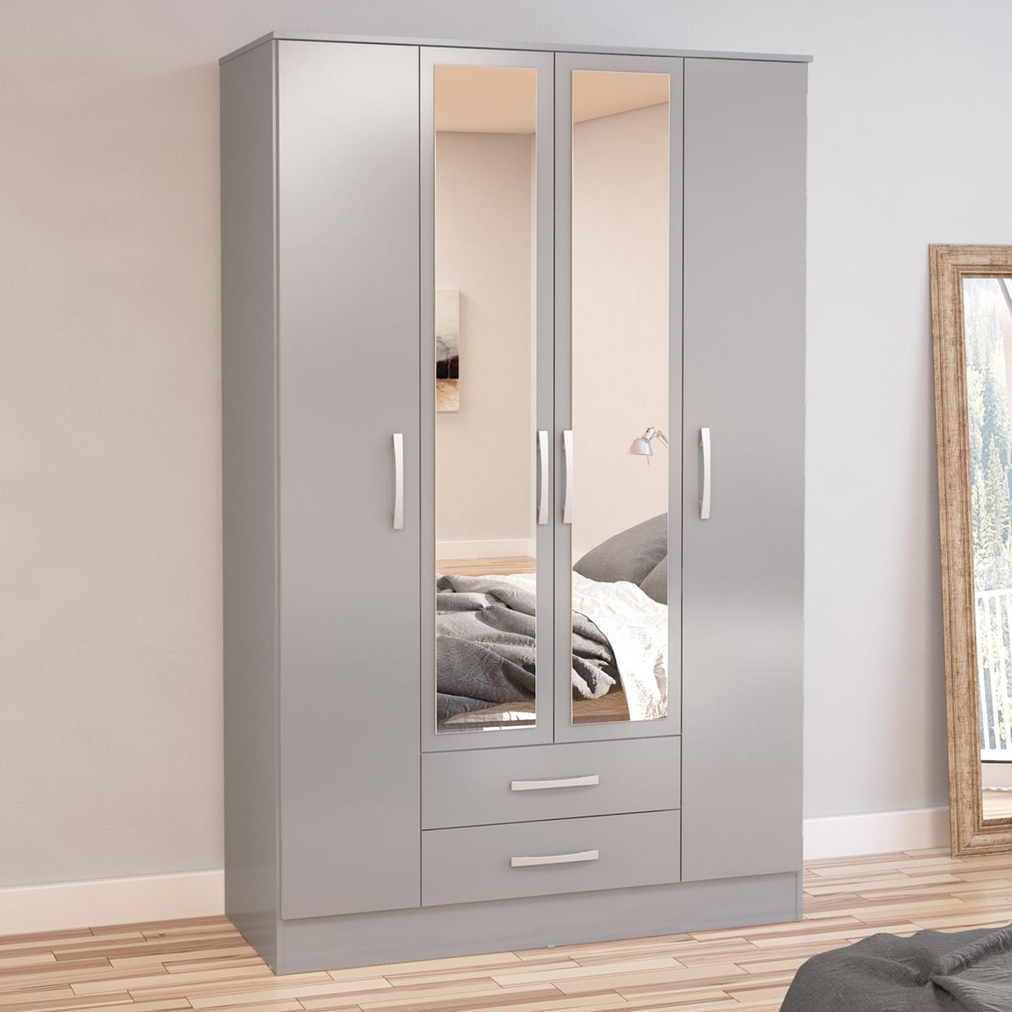 Lynx Grey 4 Door Mirrored Wardrobe - 2 Drawers