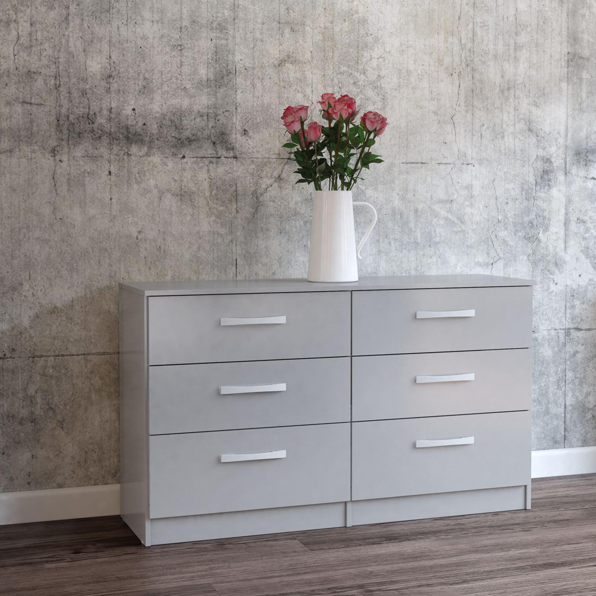 Lynx Grey Gloss 6 Drawer Wide Chest