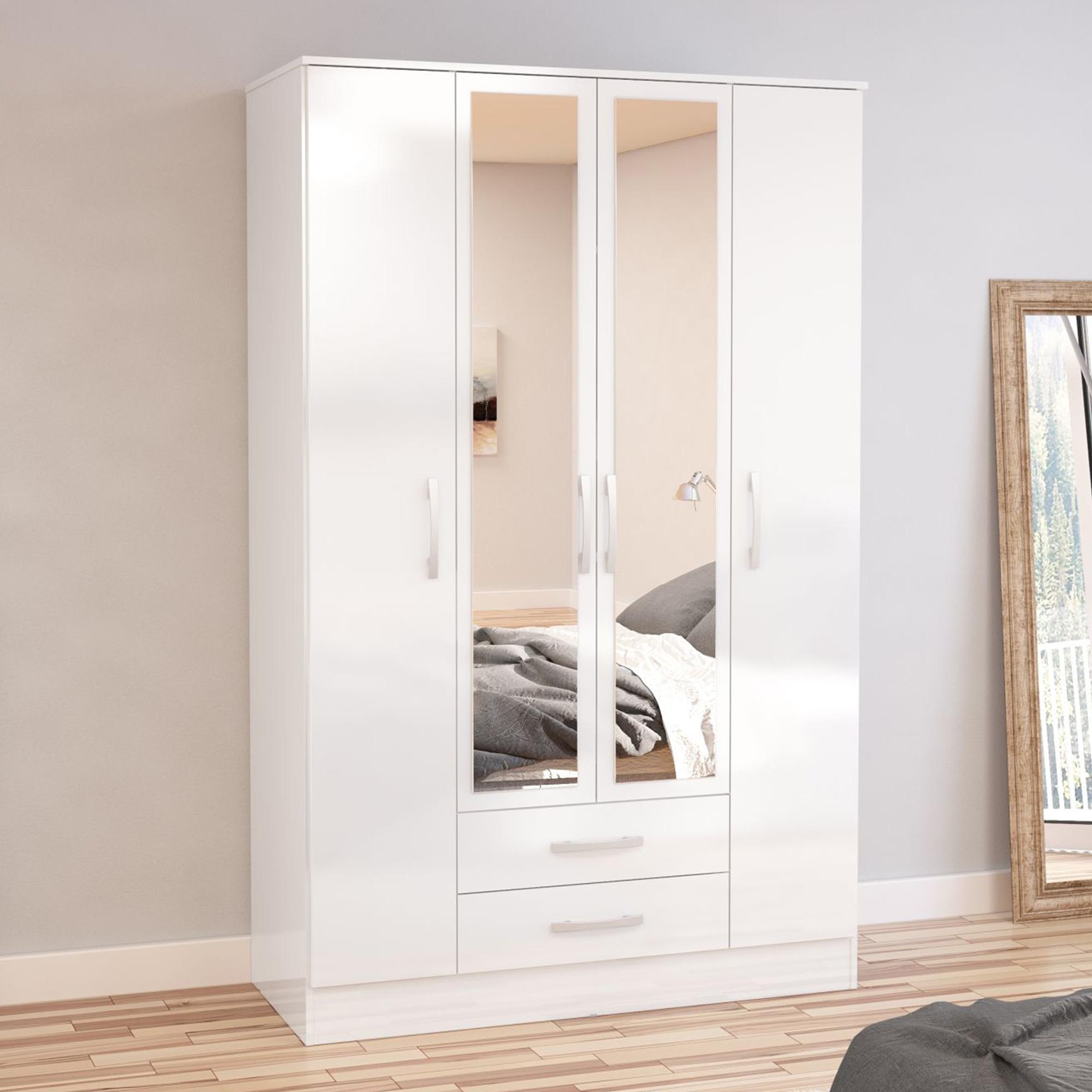 Lynx White 4 Door Mirrored Wardrobe - 2 Drawers