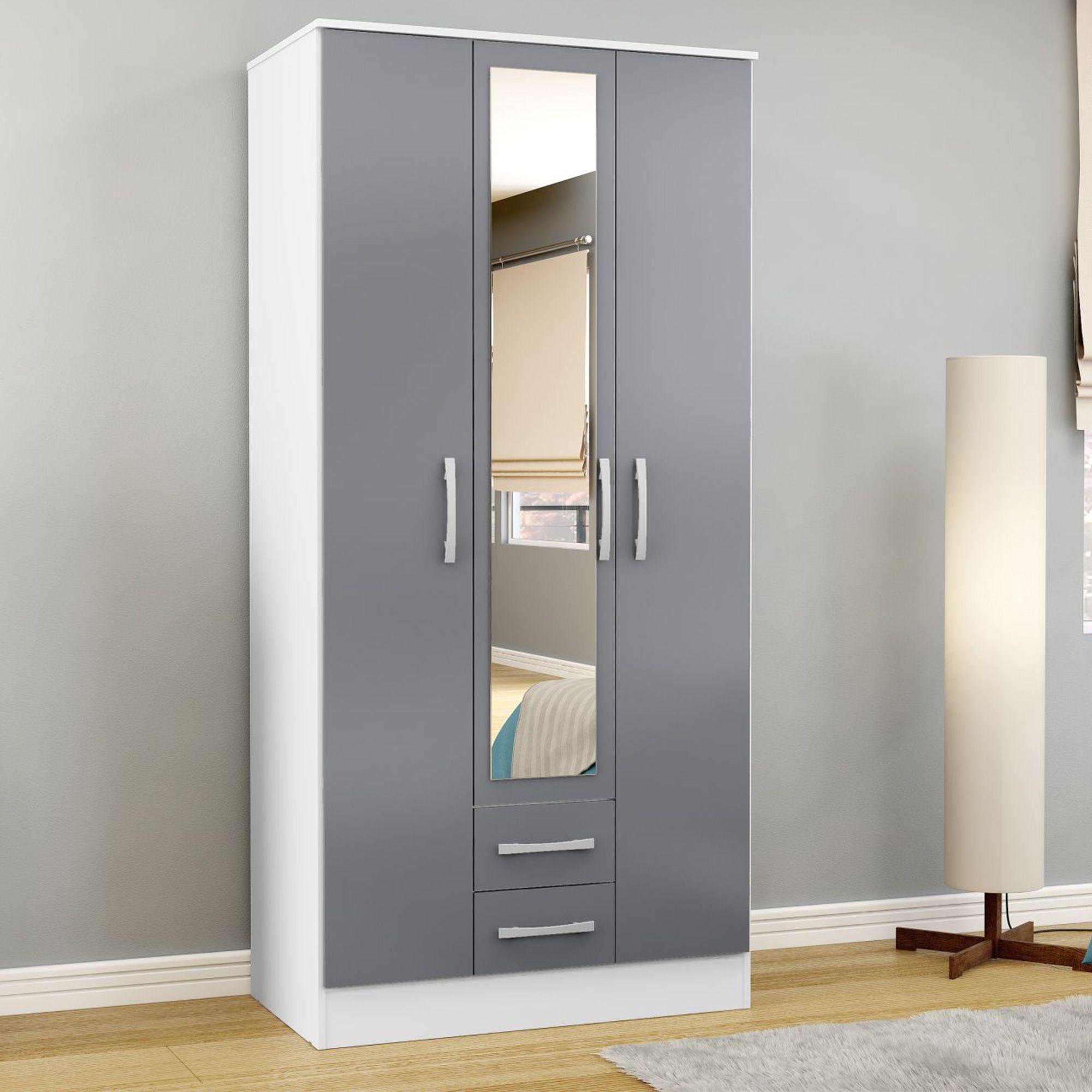 Lynx White and Grey Gloss 3 Door Combi Wardrobe