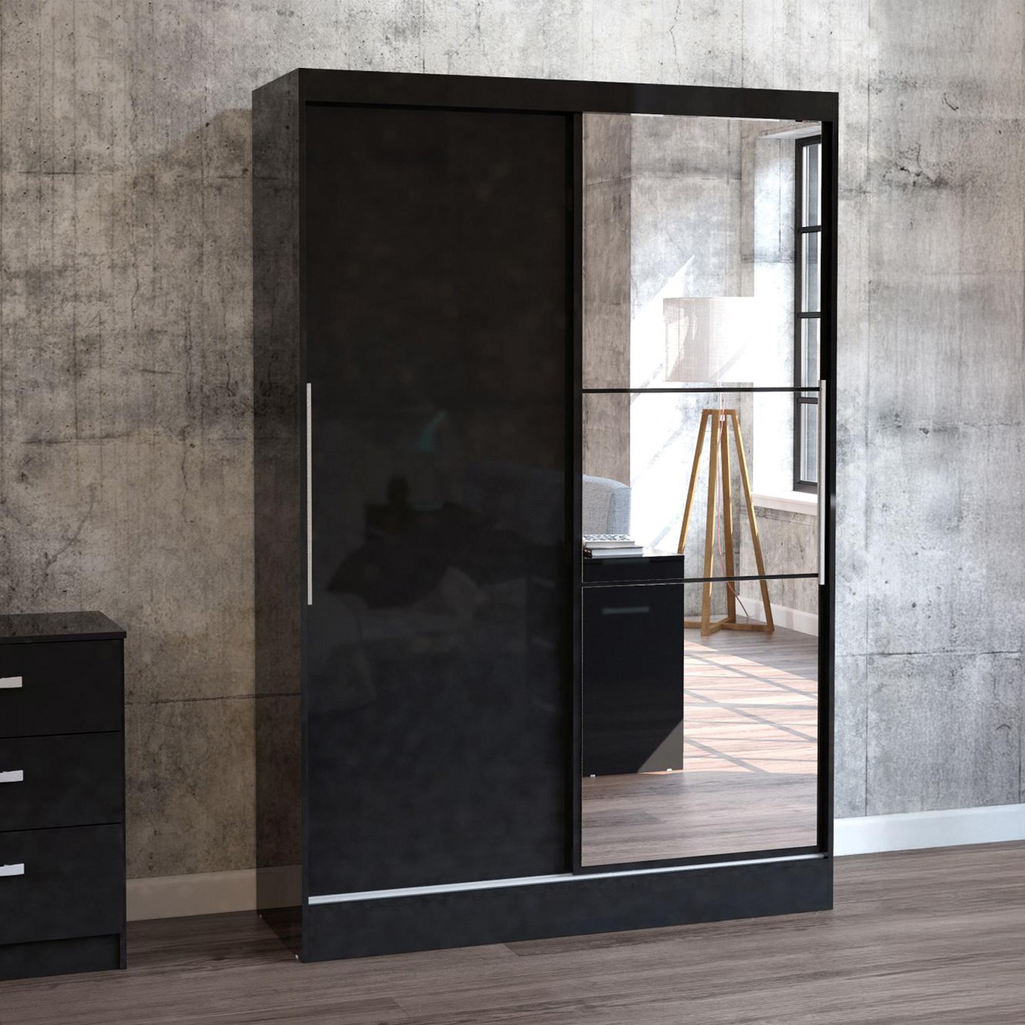 Lynx Black 2 Door Sliding Mirrored Wardrobe
