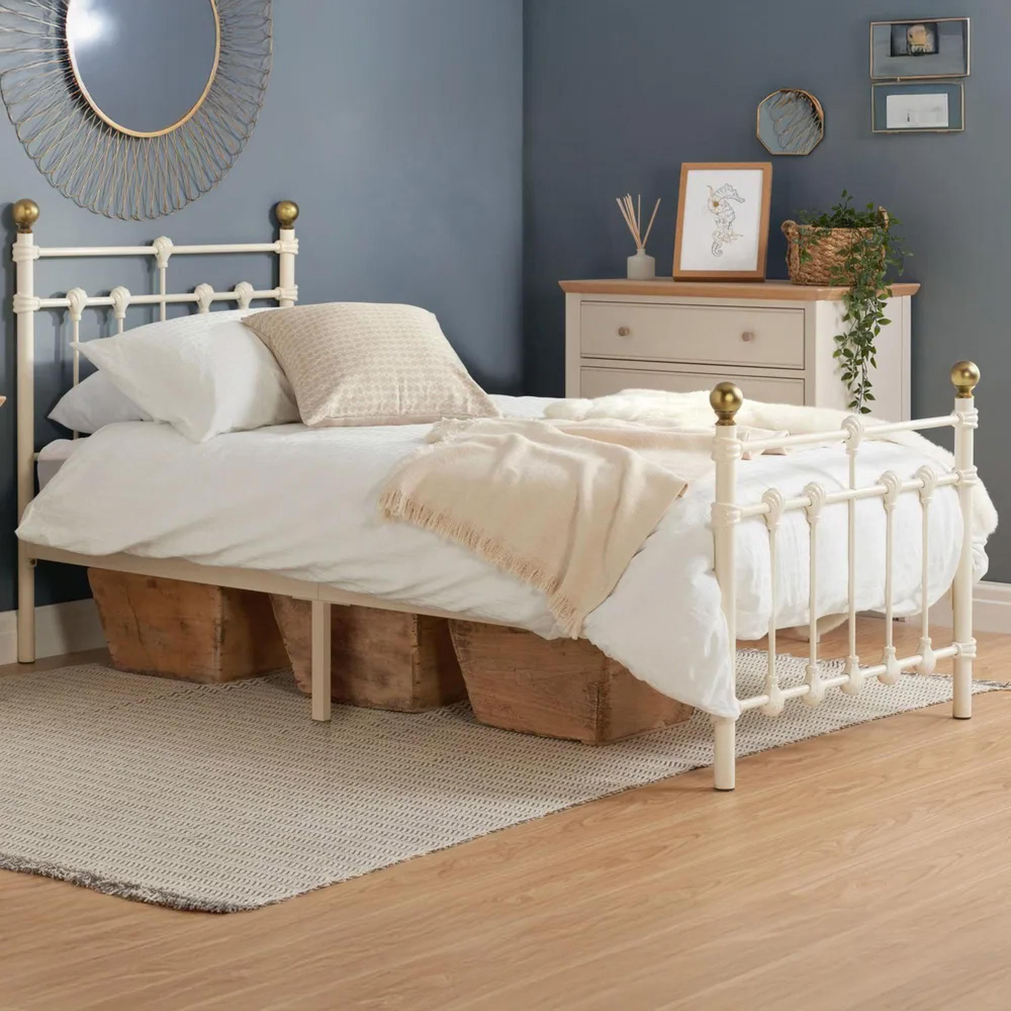 Atlas Cream Metal Bed Frame - Sizes Available