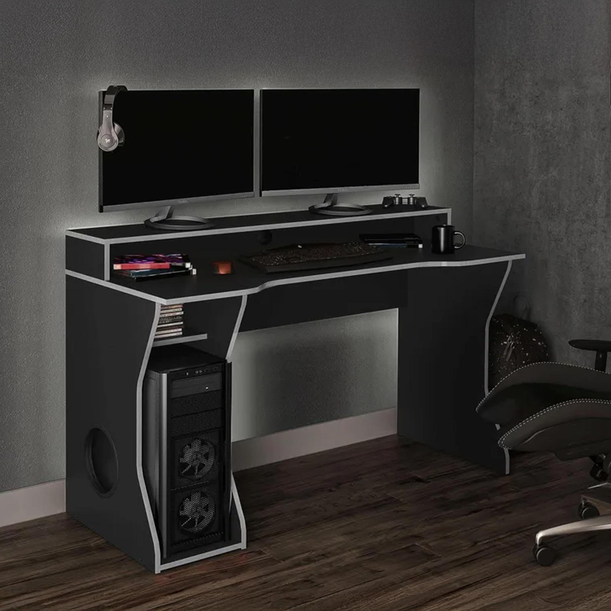 Enzo Black and Silver Gaming Desk