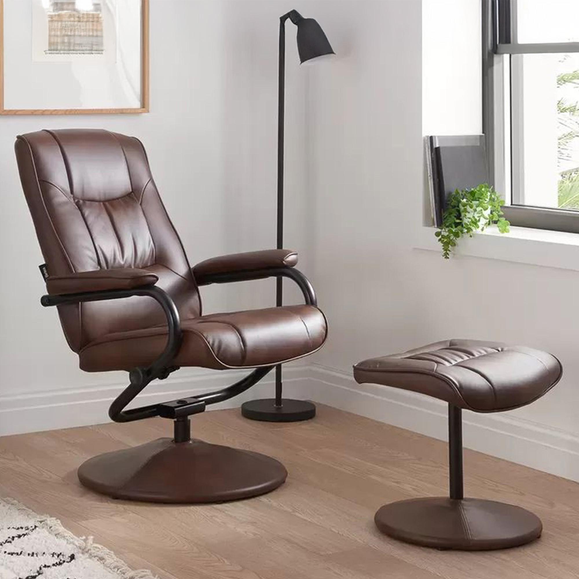 Memphis Tan Leather Swivel Recliner Chair and Footstool