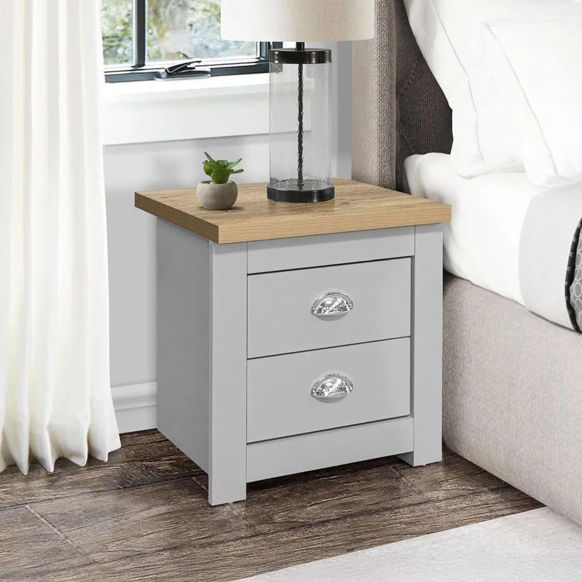 Highgate Grey Painted 2 Drawer Bedside Cabinet