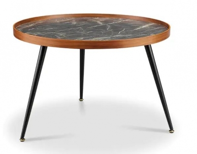 Product photograph of Jual Siena Walnut And Black Marble Round Coffee Table - Jf328 from Choice Furniture Superstore