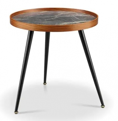 Product photograph of Jual Siena Walnut And Black Marble Round Lamp Table - Jf329 from Choice Furniture Superstore
