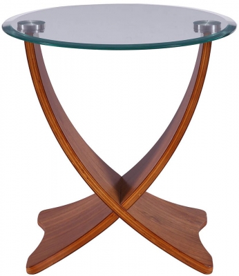 Product photograph of Jual Siena Walnut With Glass Top Round Lamp Table - Jf309 from Choice Furniture Superstore