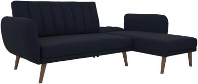 Alphason Novogratz Brittany Navy Blue Linen Sectional Futon Sofa Bed