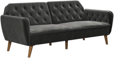 Alphason Novogratz Tallulah Grey Velvet Futon Sofa Bed