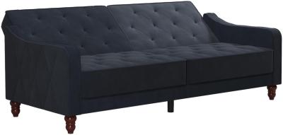 Alphason Novogratz Vintage Blue Velvet Tufted Futon Sofa Bed