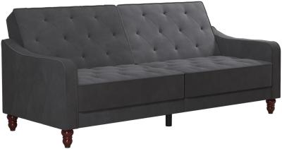 Alphason Novogratz Vintage Grey Velvet Tufted Futon Sofa Bed