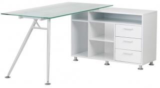 Product photograph of Alphason Augusta White Glass Corner Desk from Choice Furniture Superstore