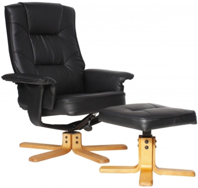 Product photograph of Alphason Drake Faux Leather Recliner With Footstool - Black - Arc7595-pu-blk from Choice Furniture Superstore