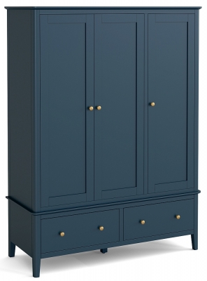 Product photograph of Harrogate Blue Triple Wardrobe With 3 Doors And 2 Bottom Storage Drawers from Choice Furniture Superstore