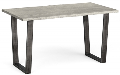 Dalston Grey Oak Dining Table, Seats 4 to 6 Diners 140cm-180cm Extending Live Edge Top with Industrial Style Black Metal U Legs