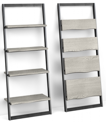 Dalston Grey Oak Bookcase, 185cm Tall Ladder Bookshelf with 5 Shelves
