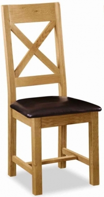 Product photograph of Addison Cross Back Oak Dining Chair With Leather Seat Sold In Pairs from Choice Furniture Superstore